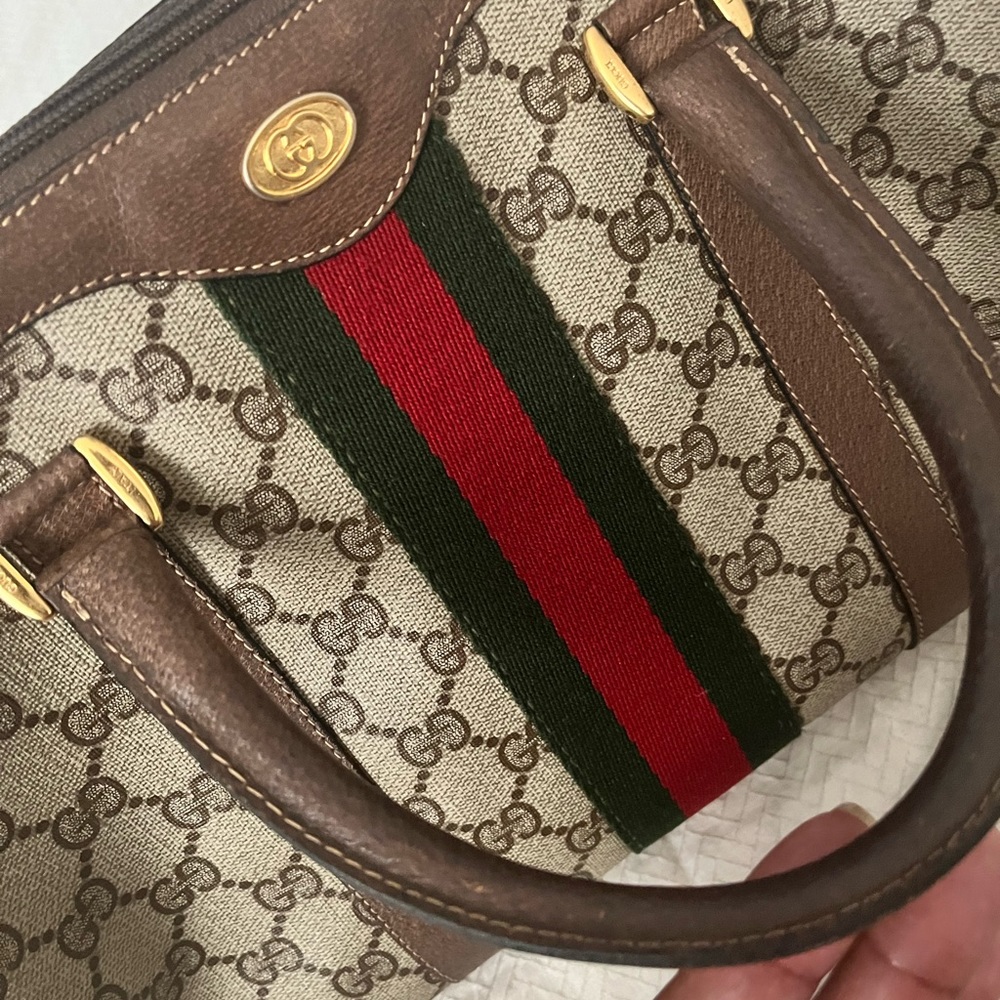 Gucci Boston Brown color Green & Red Web GG monogram Bag - Picture 7 of 9